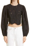 Ganni Broderie Anglaise Cropped Blouse In Black