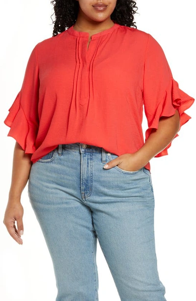 Vince Camuto Ruffle Sleeve Blouse In Radiant Red