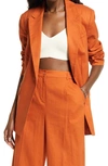 Open Edit Oversize Linen Blend Blazer In Rust Umber