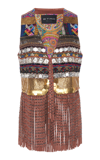 Etro Embellished Fringed Suede And Cotton-voile Vest In Multi
