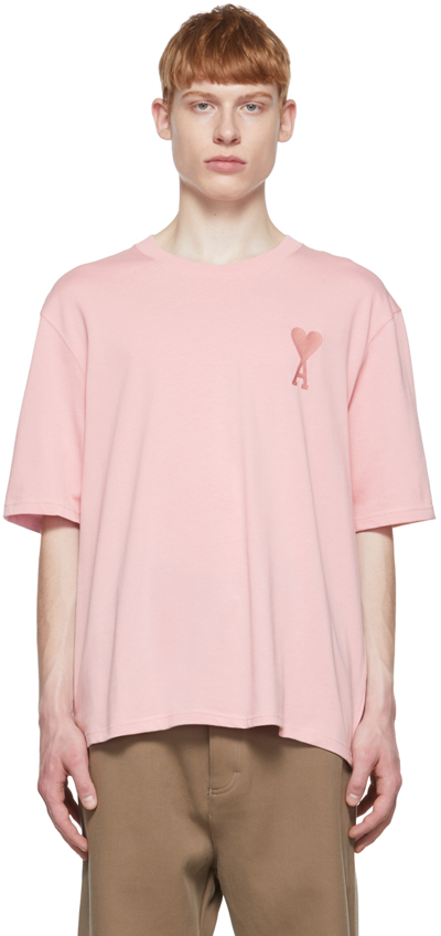 Ami Alexandre Mattiussi Men's Ami De Coeur Crewneck T-shirt In Pink