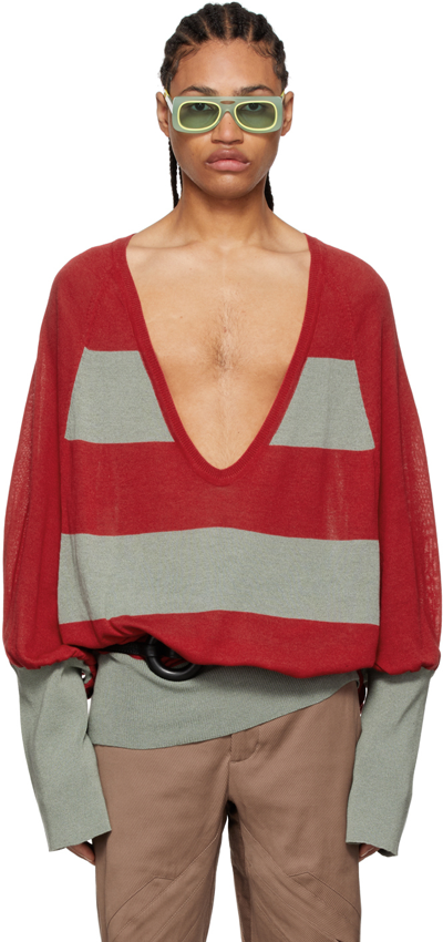 Kiko Kostadinov Oversized Striped Sweater In Rosso