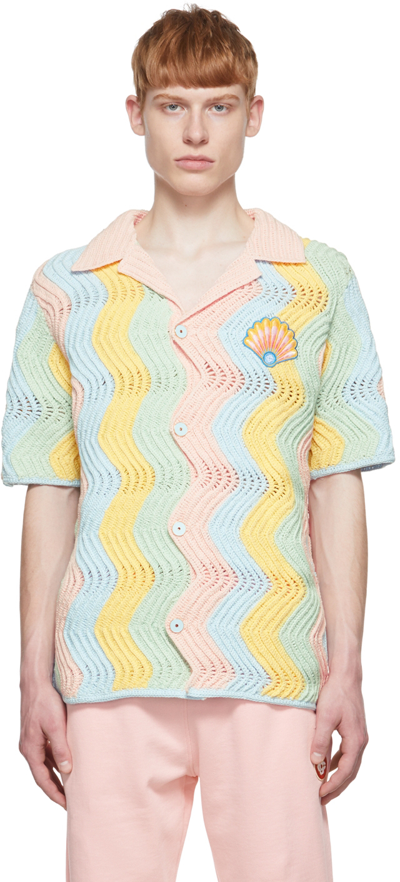 Casablanca Shell Wave Crochet Short-sleeve Shirt In Multicolore