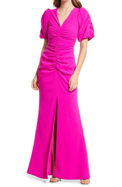 Black Halo Eve By Laurel Berman Remus Ruched Column Gown In Pink