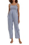 Nom Maternity Marais Maternity Jumpsuit In Navy/ White Plaid