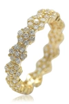 Suzy Levian Gold Plated Sterling Silver White Cz Flower Pave Eternity Band In Yellow