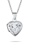 BLING JEWELRY STERLING SILVER CARVED FLOWER HEART LOCKET NECKLACE
