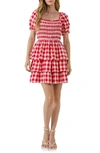 ENGLISH FACTORY GINGHAM SMOCKED MINIDRESS