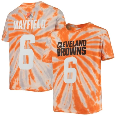 Outerstuff Kids' Big Boys Baker Mayfield Orange Cleveland Browns Tie-dye Name And Number T-shirt