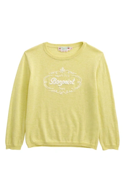Bonpoint Kids' Alpin Embroidered Cotton & Cashmere Sweater In Jaune Acide