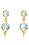 Temple St Clair Double Drop Earrings With Royal Blue Moonstone And Diamonds In 18k Yellow Gold In Blue/gold