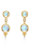 Temple St Clair Double Drop Earrings With Royal Blue Moonstone And Diamonds In 18k Yellow Gold In D0.066 Gvs1 Bm 18kyg