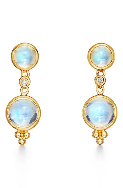 Temple St Clair Double Drop Earrings With Royal Blue Moonstone And Diamonds In 18k Yellow Gold In Blue/gold