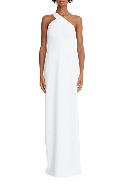 Halston Brianna Asymmetric Neck Crepe Gown In White