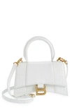 Balenciaga Extra Small Hourglass Leather Top Handle Bag In Optic White