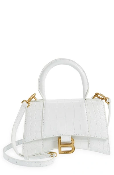 Balenciaga Extra Small Hourglass Leather Top Handle Bag In Optic White