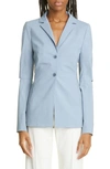 Jacquemus La Veste Melo Backless Stretch Virgin Wool Blazer In Light Blue
