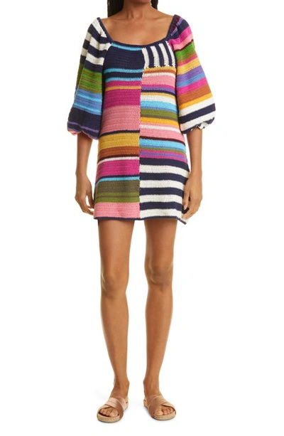 Farm Rio Mixed Stripes Crochet Mini Dress