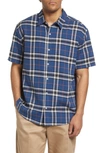 Noon Goons Synth Plaid Short Sleeve Cotton Button-up Shirt In Navy