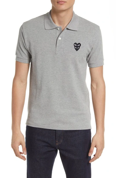 Comme Des Garçons Play Double Heart Polo Shirt In Grey