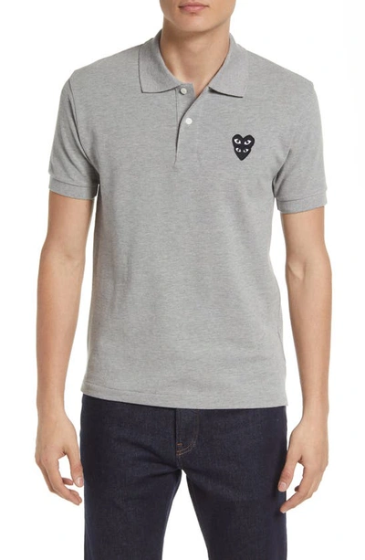 Comme Des Garçons Play Double Heart Cotton Piqué Polo In Grey