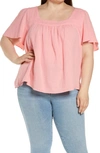 Caslon Square Neck Popover Top In Pink Flamingo