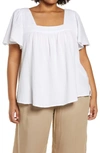 Caslon Square Neck Popover Top In White