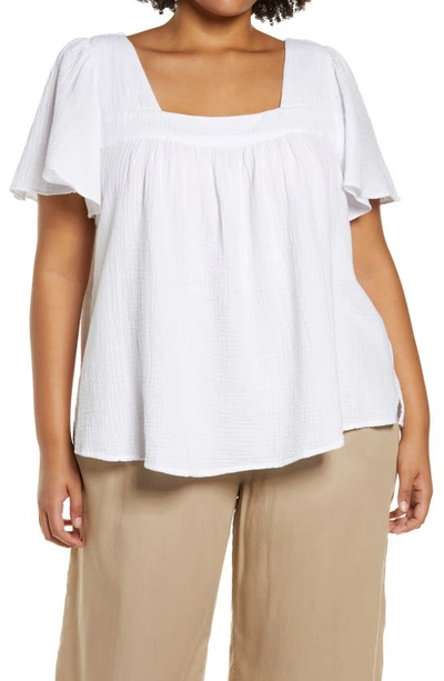 Caslon Square Neck Popover Top In White