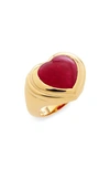 Missoma Jelly Heart Gemstone Ring 18ct Gold Plated/pink Quartz Gold/pink In Pink Gold