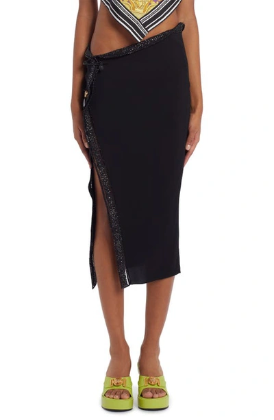 Versace Side Slit Georgette Midi Skirt In Black