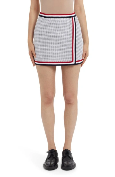 Thom Browne Wrap-effect Striped Waffle-knit Cotton Mini Skirt In White