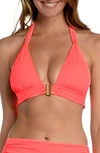 Shop La Blanca Island Goddess Shirred Strap Bikini Top In Hot Coral