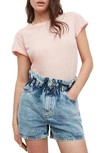 Allsaints Anna Cuff Sleeve Cotton T-shirt In Rose Pink