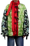 MERYLL ROGGE COLORBLOCK FLORAL QUILTED SILK JACKET