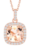 Simona Sterling Silver Square Morganite Cz With White Cz Border Pendant - Rose Gold Plated