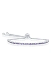 Simona Sterling Silver Amethyst Cz Bolo Bracelet In Silver