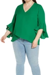 Vince Camuto Flutter Sleeve Crossover Georgette Tunic Top In Rich Meadow