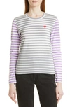 Comme Des Garçons Play Heart-patch Cotton T-shirt In Grey/ Purple
