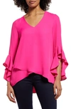 Vince Camuto Flutter Sleeve Tunic In Pomegranate Pink