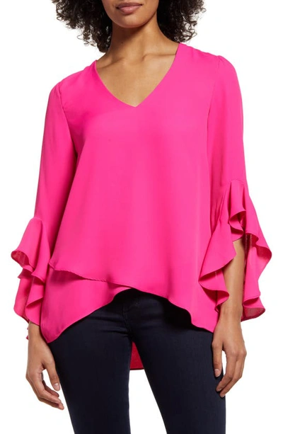 Vince Camuto Flutter Sleeve Tunic In Pink