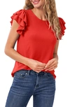 Cece Double Ruffle Knit Top In Fireball