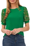 Cece Embroidered Puff Sleeve Top In Lush Green