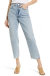 AGOLDE '90S HIGH WAIST FRAYED CROP ORGANIC COTTON JEANS