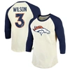 MAJESTIC MAJESTIC THREADS RUSSELL WILSON CREAM/NAVY DENVER BRONCOS VINTAGE PLAYER NAME & NUMBER RAGLAN 3/4-SL