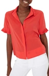FRENCH CONNECTION FRILL SLEEVE CREPE BUTTON-UP SHIRT