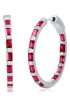 Simona Sterling Silver 25mm Cz Inside Out Hoop Earrings In Red