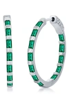Simona Sterling Silver 25mm Cz Inside Out Hoop Earrings In Green