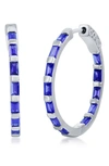 Simona Sterling Silver 25mm Cz Inside Out Hoop Earrings In Blue