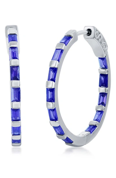 Simona Sterling Silver 25mm Cz Inside Out Hoop Earrings In Blue