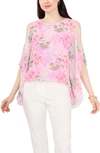 Chaus Floral Print Cold Shoulder Cape Sleeve Top In Pink Floral